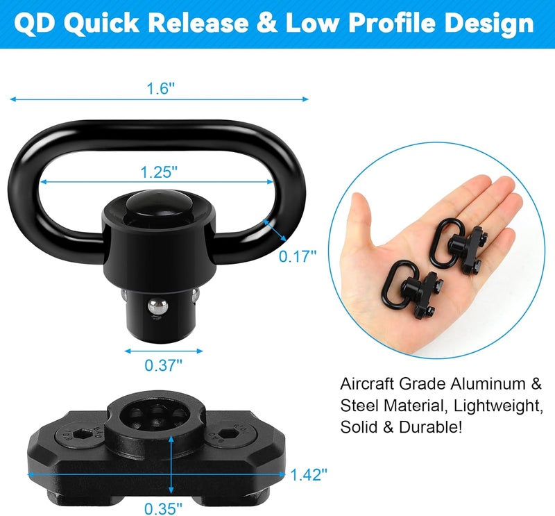 REERON حزام تقليدي نقطتين QD 1.25" مع تركيبات دوارة نقطتين لممرات M - Image 4